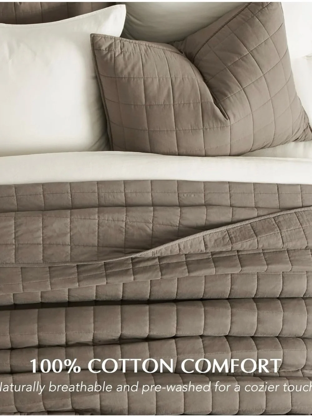 Box Stitch Quilted King Bedding Set - Mocha Brown